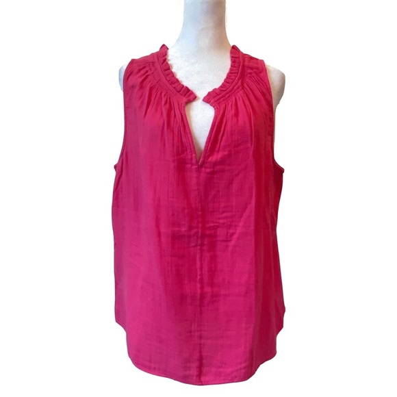 NWT — GAP Hot Pink Crinkle Top with 1/4 V-neck for Work or Party Size Lg - Picture 3 of 10